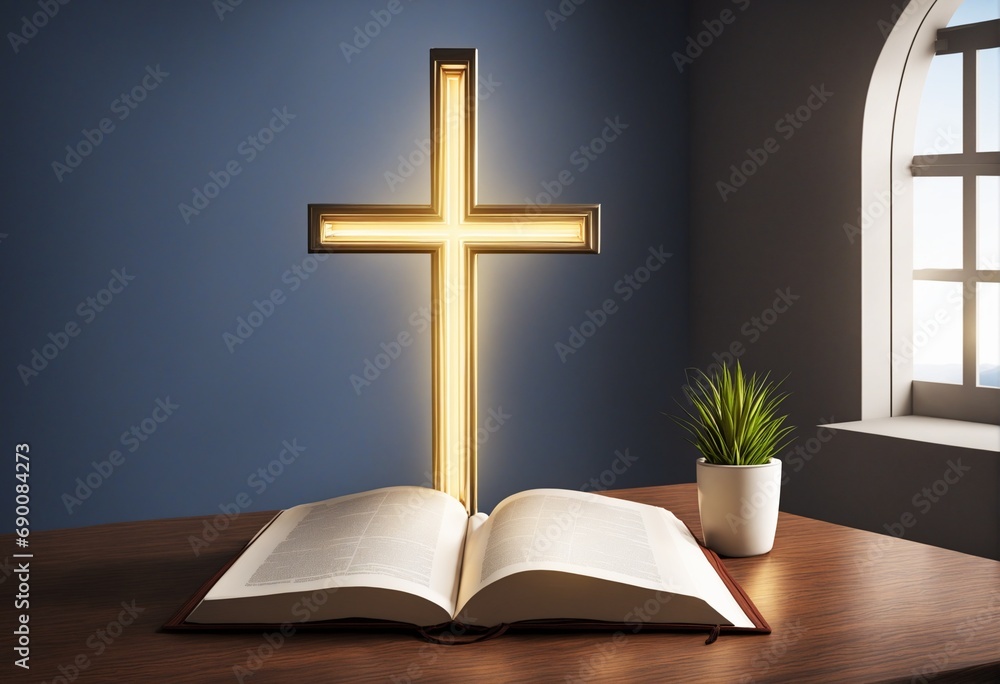 holy cross and holy bible on a table holy cross and holy bible on a table