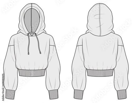Women's sweatshirt , Fashion Flat Sketch Vector Illustration, CAD, Technical Drawing, Flat Drawing, Template, Mockup.