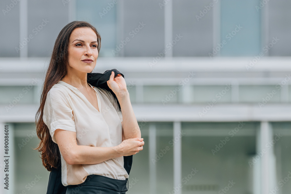 business woman outdoors with security attitude