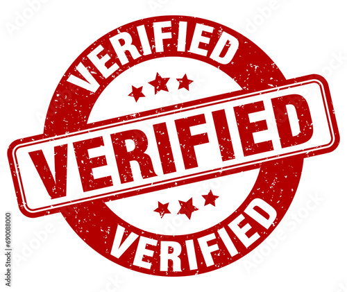 verified stamp. verified label. round grunge sign photo