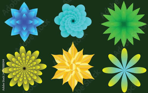 Abstract flowers icons on a green background, easily editable flowers icons, vector art illustration