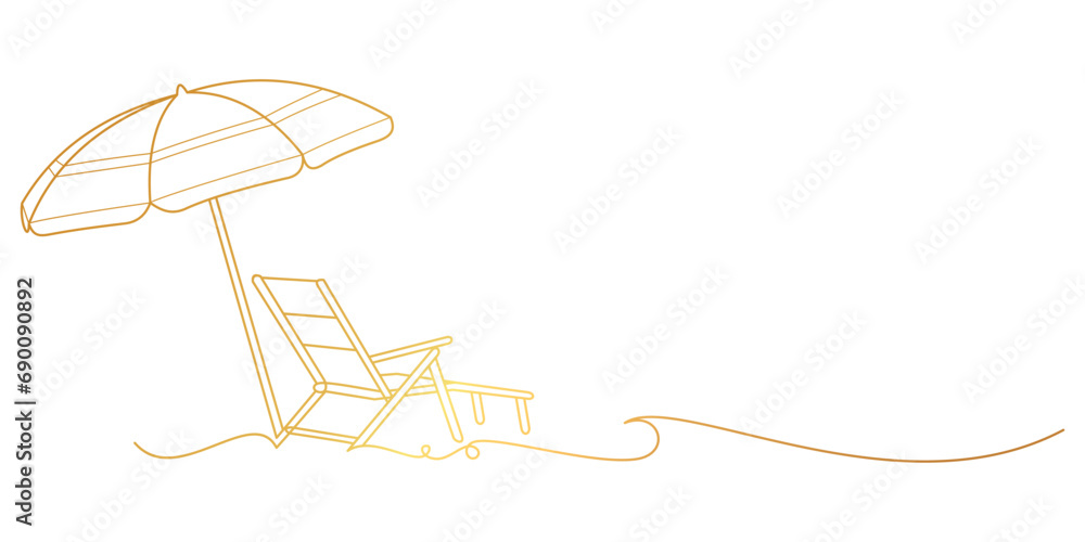Beach Chair and Umbrella with a golden line. vector element Summer Beach Chair and Umbrella with a golden line. vector element Summer