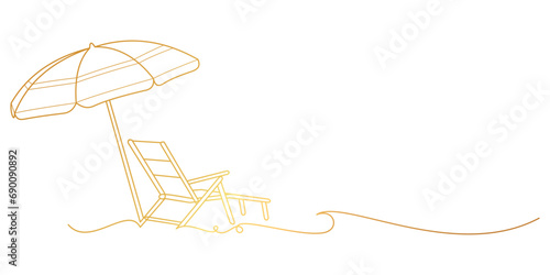 Beach Chair and Umbrella with a golden line. vector element Summer