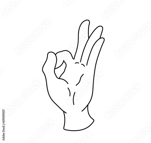 Vector isolated Active Gyan hand gesture hasta Sanskrit word for hand colorless black and white contour line easy drawing