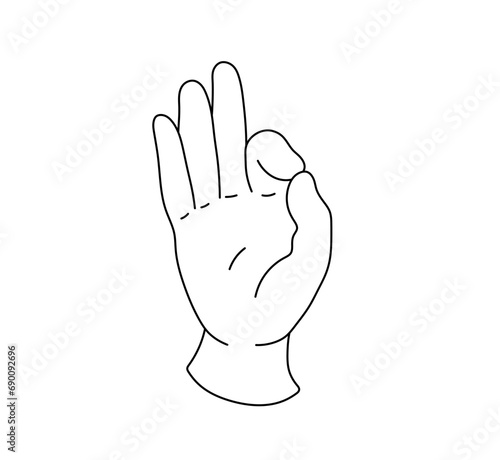 Vector isolated Gyan Mudra hand gesture hasta Sanskrit word for hand colorless black and white contour line easy drawing