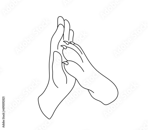 Vector isolated human and dog or wolf paw high five gesture colorless black and white contour line easy drawing