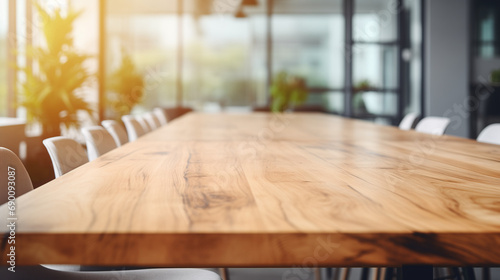 Empty Wooden desk inside of office co-working space