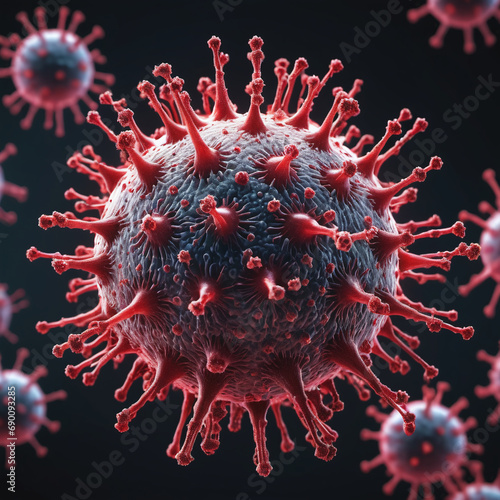 illness respiratory coronavirus 2019-ncov flu outbreak 3D medical illustration. Microscopic view of floating influenza virus cells. Dangerous illness corona virus, SARS pandemic risk concept