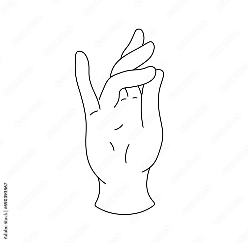Vector isolated Surya Mudra hand gesture hasta Sanskrit word for hand colorless black and white contour line easy drawing Vector isolated Surya Mudra hand gesture hasta Sanskrit word for hand colorless black and white contour line easy drawing