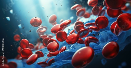 Red blood cells in a blood vessel. Generative AI.
