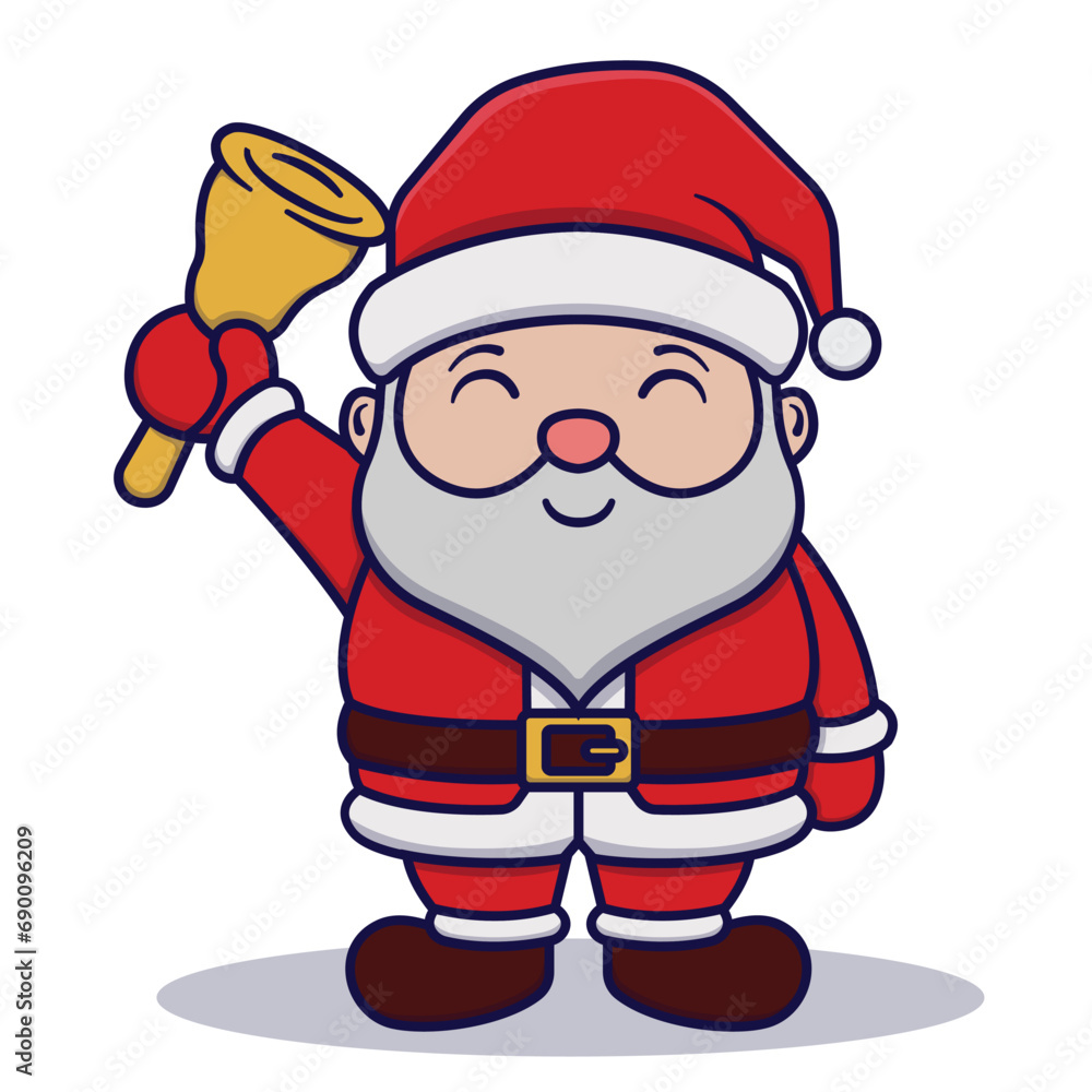 Cute Santa Claus Holding Bell Cartoon Vector Illustration Isolated On ...