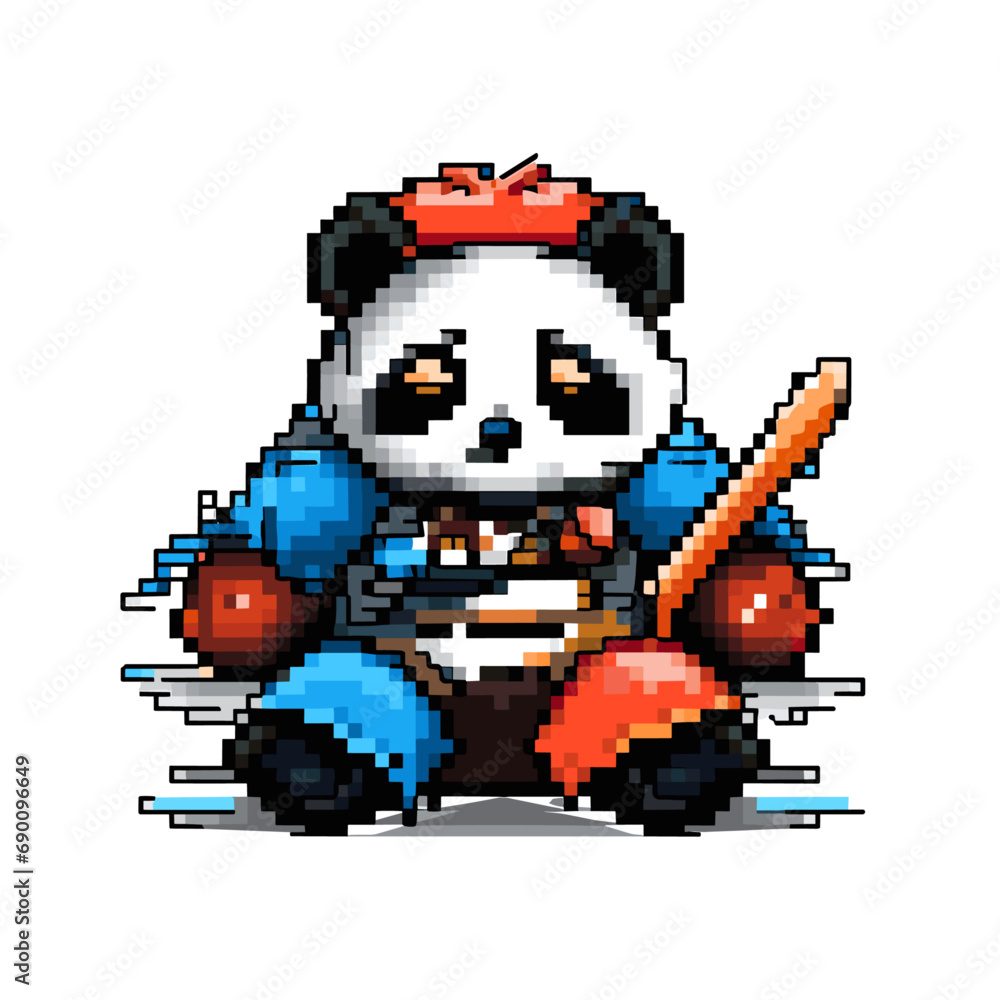 Obraz premium Pixel panda samurai style