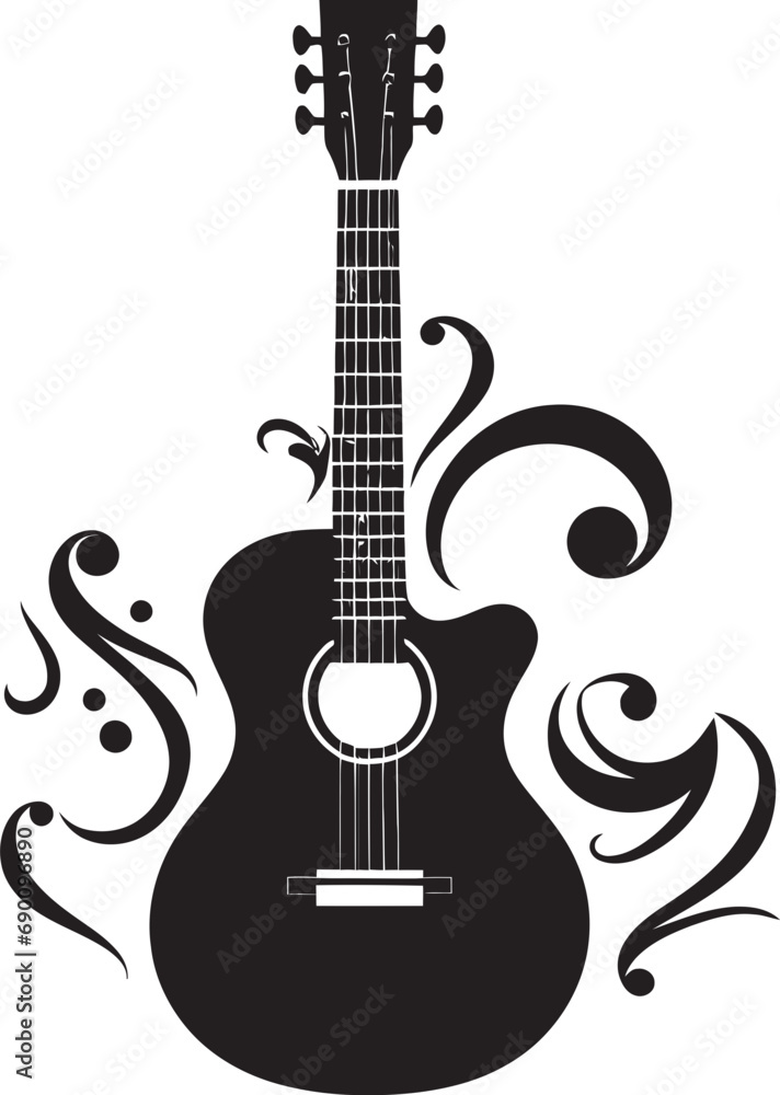 Fretwork Finesse Guitar Emblem Design Icon Acoustic Alchemy Guitar Logo Vector Artwork