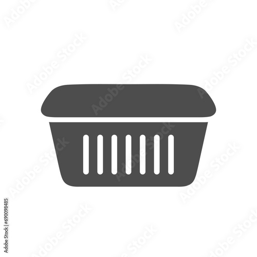 Disposable plastic or aluminum foil container icon. Bread baking form pictogram. Great for food retail places decoration element. Take out food tray. Silhouette vector illustration. Delivery service