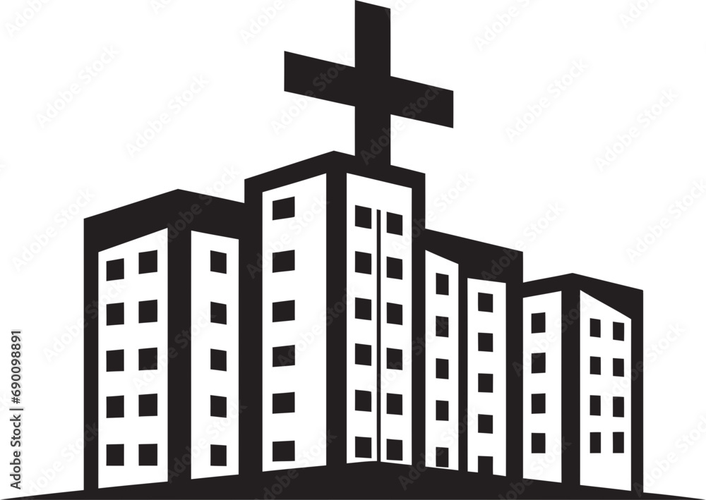 Wellness Tower Medical Center Emblem Healing Heights Hospital Building Logo