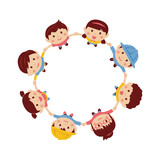 Vector illustration of children holding hands and looking up at the sky