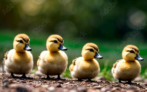 The Endearing Journey of Mother Duck and Ducklings in Nature's Classroom ai generated