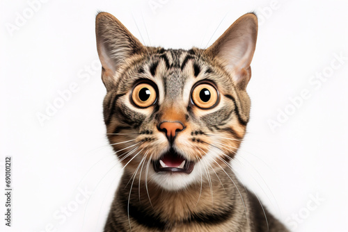 Studio portrait of surprised cat, isolated on background. with empty copy space, © Uwe