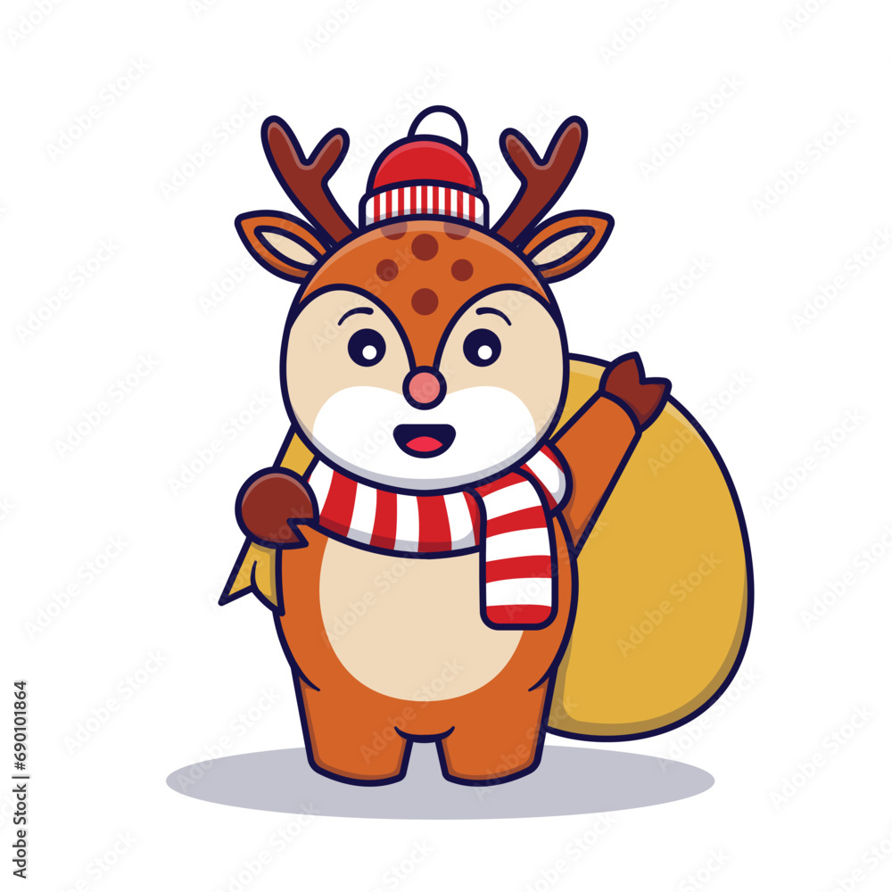 Cute Deer Carrying Bag Vector Cartoon Illustration Isolated On White Background Cute Deer Carrying Bag Vector Cartoon Illustration Isolated On White Background