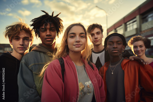 Portrait of cool diverse group of gen z teens