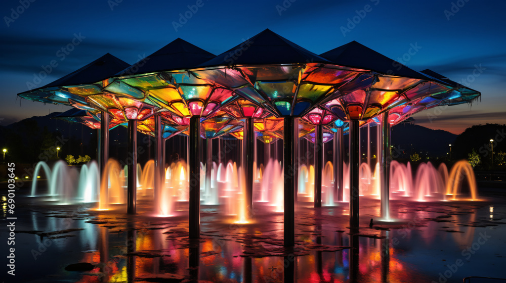 Vibrant colors of water fountains