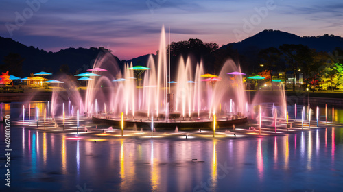 Vibrant colors of water fountains