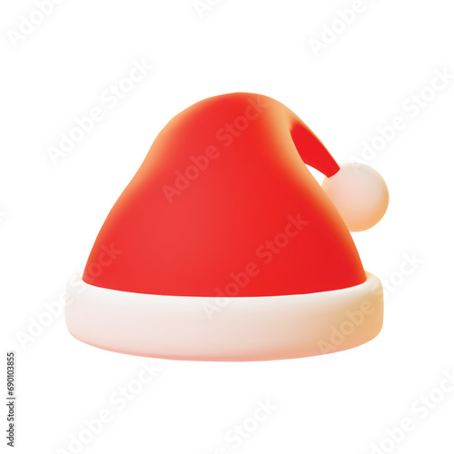 3d Santa Claus hat. Cute Santa Claus cartoon character isolated on a white background. Winter holiday illustration. Vector 10 EPS.