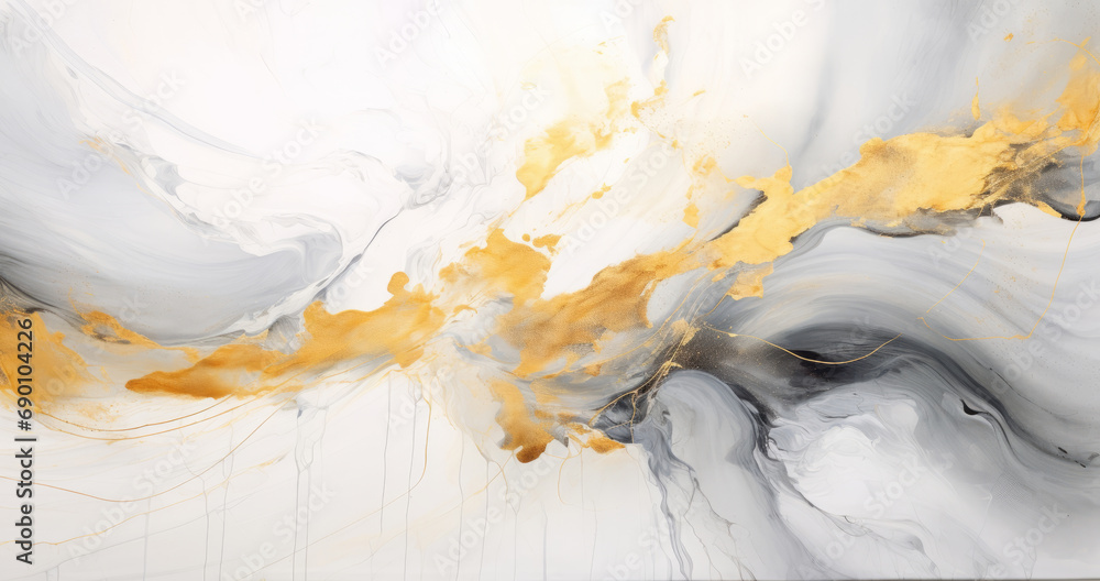 Gold and silver abstract painting with flowing liquid shapes Stock