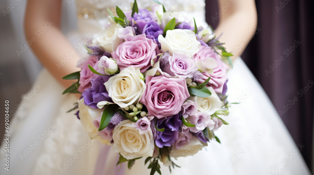 Wedding bouquet with purple roses