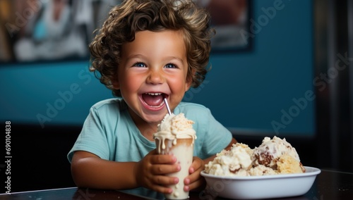 Cheerful Boy Enjoying Delicious Ice Cream