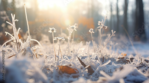 Weeds covered with frost in the forest © Tariq