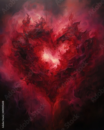 A painting of a heart with smoke coming out of it. Generative AI.