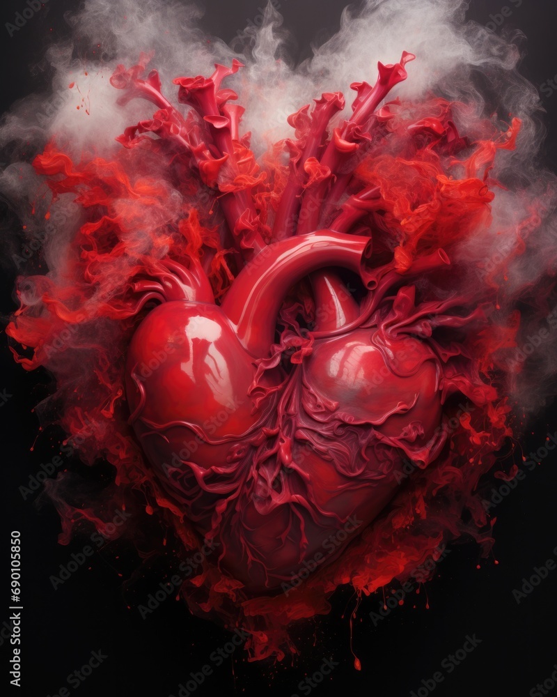 A red heart with smoke and smoke coming out of it. Generative AI. A red heart with smoke and smoke coming out of it. Generative AI.