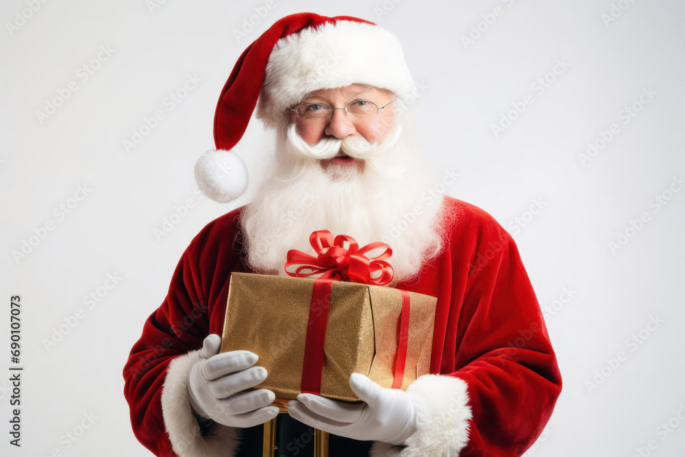 Santa Claus with a gift on a plain white background13 Santa Claus with a gift on a plain white background13
