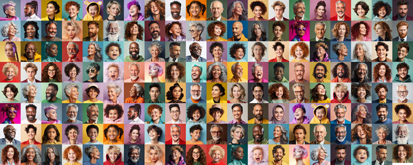 Panorama of people from many generations, from babies to senior citizens