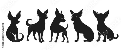 Dog chihuahua silhouette vector set Isolated On White Background	