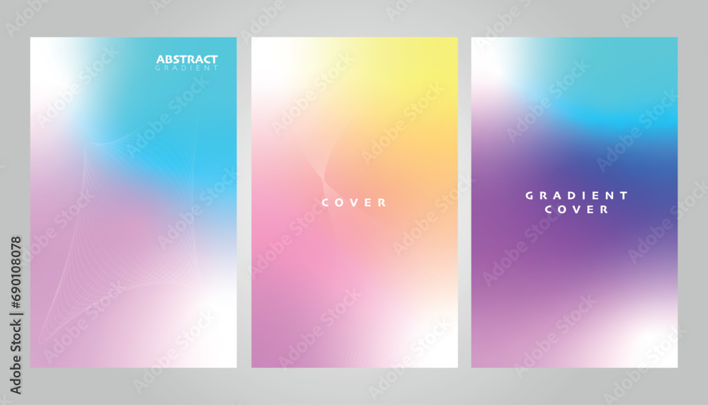 Set of Fluid gradient background vector. Cute and minimal style posters with colorful, geometric shapes, stars and liquid color. Modern wallpaper design for social media, idol poster, banner, flyer.