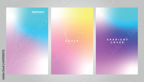 Set of Fluid gradient background vector. Cute and minimal style posters with colorful, geometric shapes, stars and liquid color. Modern wallpaper design for social media, idol poster, banner, flyer.