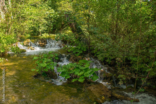 A small stream passing through Martin Brod village  Bihac  in the Una National Park. Una-Sana Canton  Federation of Bosnia and Herzegovina. Early September