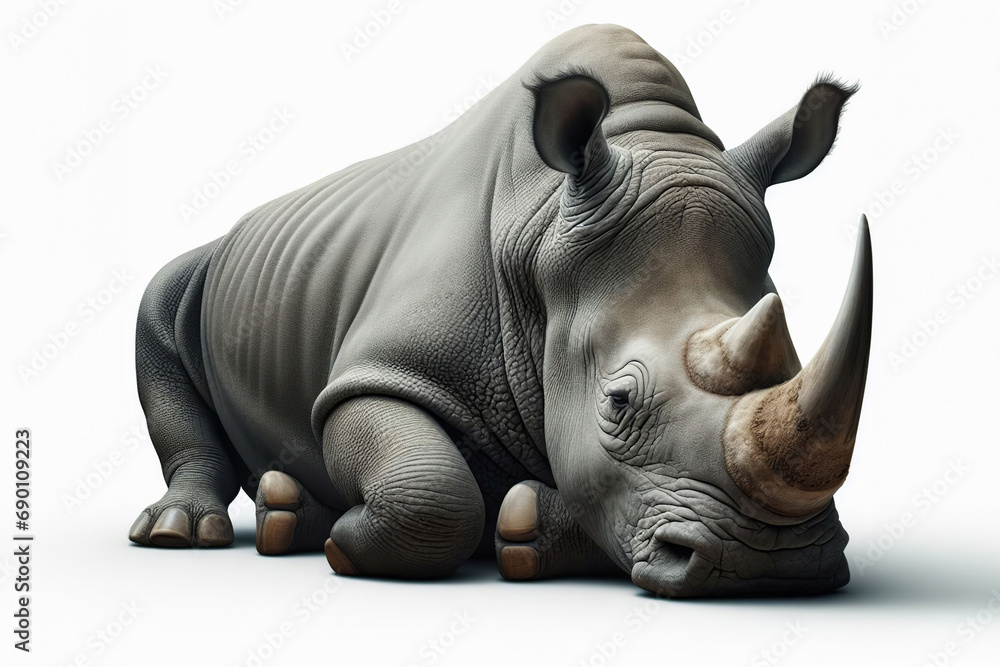 Fototapeta premium Rinoceronte africano gris aislado en fondo blanco