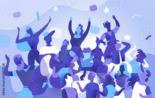 A group of happy dancing people enjoying music, party. Vector illustration