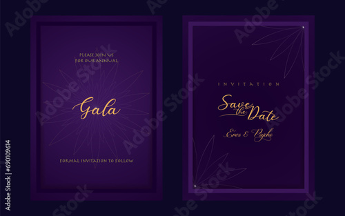Luxury gala invitation card background vector. Golden elegant wavy gold line pattern on black background. Premium design illustration for wedding and vip cover template, grand opening.