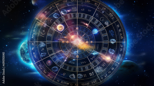Zodiac signs inside of horoscope circle astrology