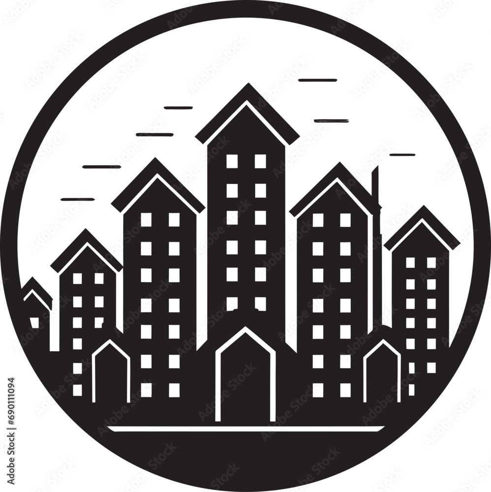 Architectural Affinity: Real Estate Vector Cityscape Charm: Realty Logo Design