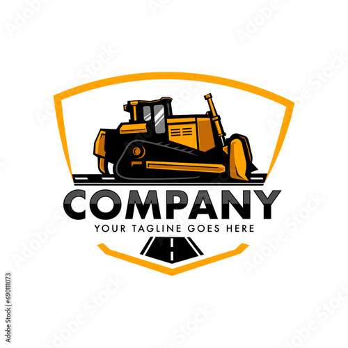 Bulldozzer on road logo vector for construction company photo