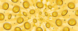キラキラした金色のポイントコインが飛んでいるベクター背景画像