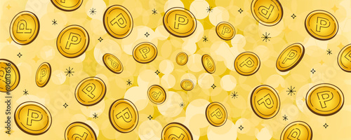 キラキラした金色のポイントコインが飛んでいるベクター背景画像