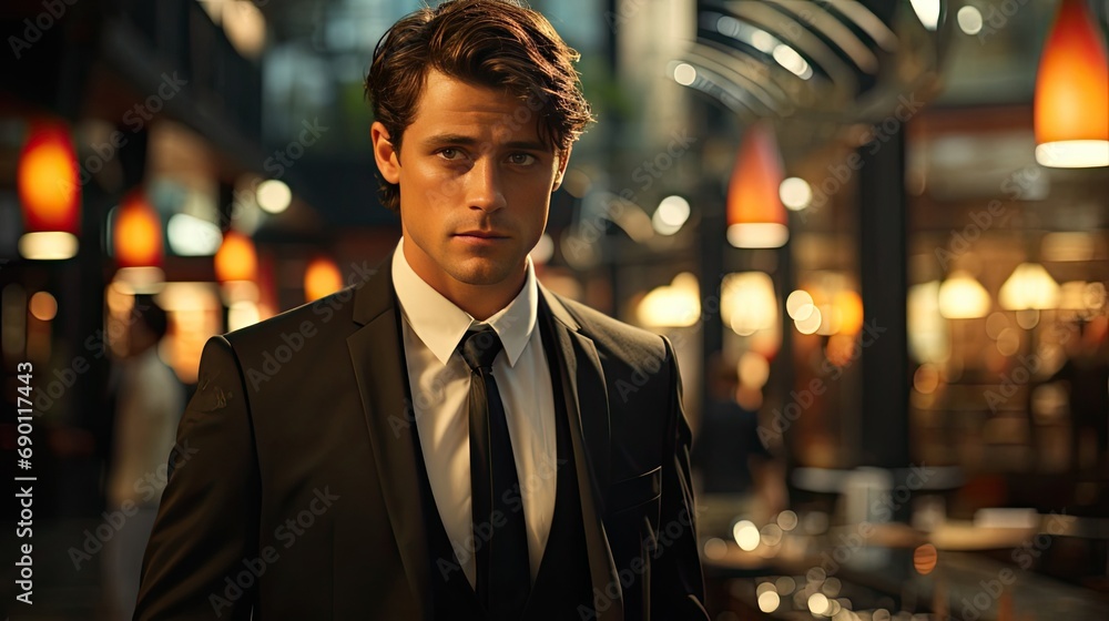 Fototapeta premium Handsome male businessman in a chic expensive classic suit
