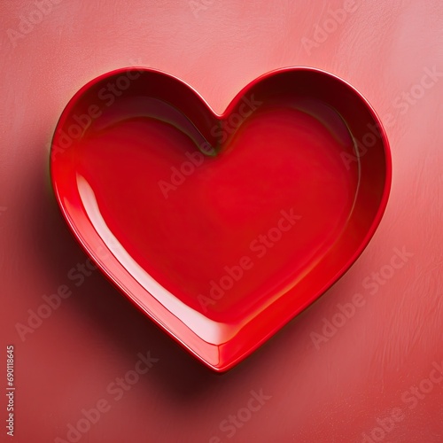 The image shows a red tray or plate in the shape of a heart 