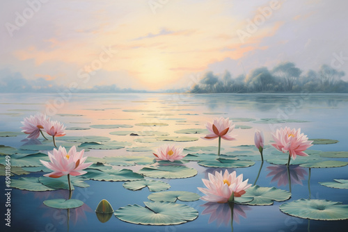 lily pond at dawn  oil painting